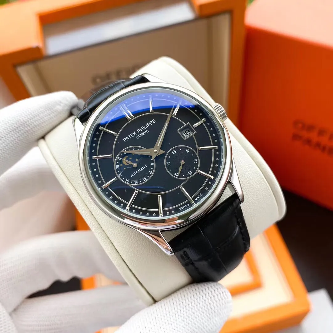 【Foreign trade import】💰1300! Patek Philippe‼ ️Exquisite men's watch, flywheel equipped with moon phase design, noble and gentlemanly style, excellent quality, hot selling all over the city. Using fully automatic mechanical movement, top-grade 316 stainless steel case, imported calfskin strap, mineral super mirror, size 43*13🔥Top quality products are constantly produced🔥